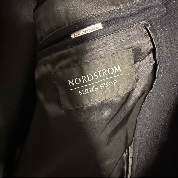 NORDSTROM Men’s Shop wool blend pea coat‎ men’s DL navy blue mid length - Picture 4 of 7
